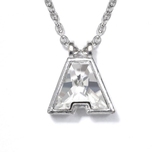 Rhodium plated initial A pendant featuring Swarovski crystal