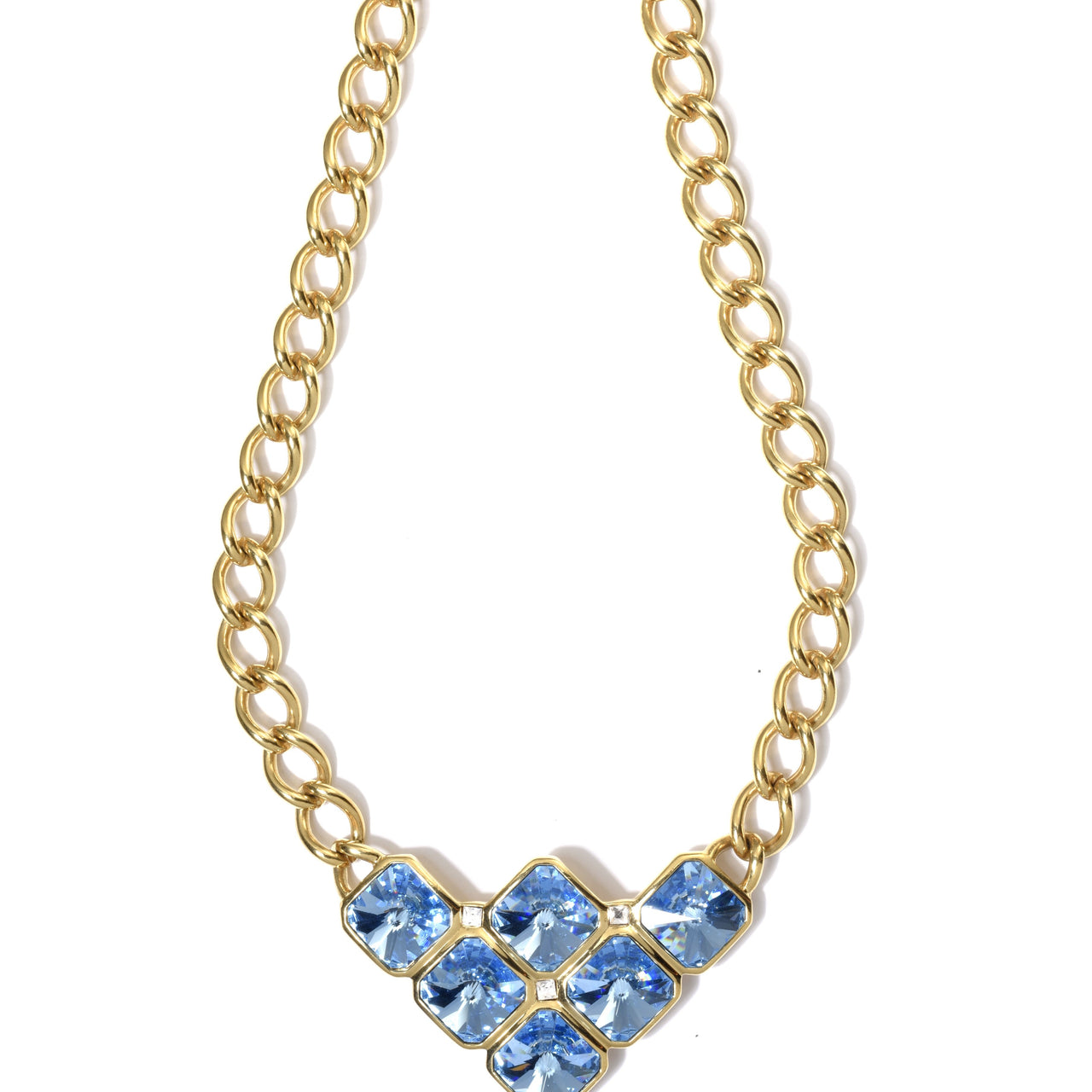 Gold plated blue crystal squares necklace