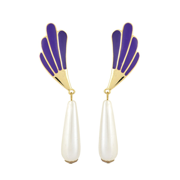 vintage enamel pearl drop purple clip on earrings