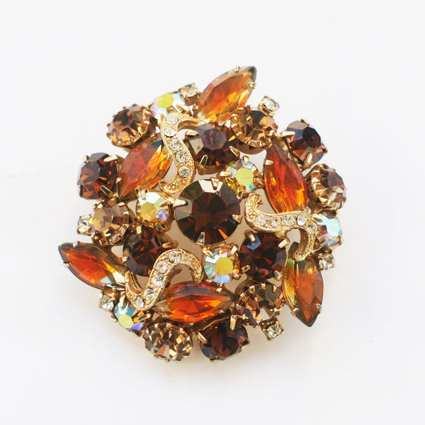 various shaped brown and orange rhinestone brooch vintage uk