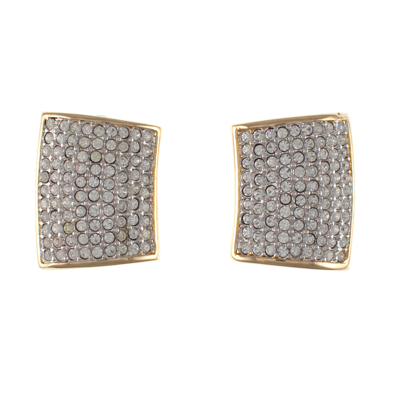 A pair of vintage Swarovski clip-on earrings with gold plating and pave set crystals.
