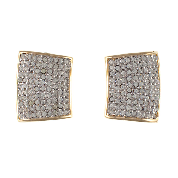 A pair of vintage Swarovski clip-on earrings with gold plating and pave set crystals.