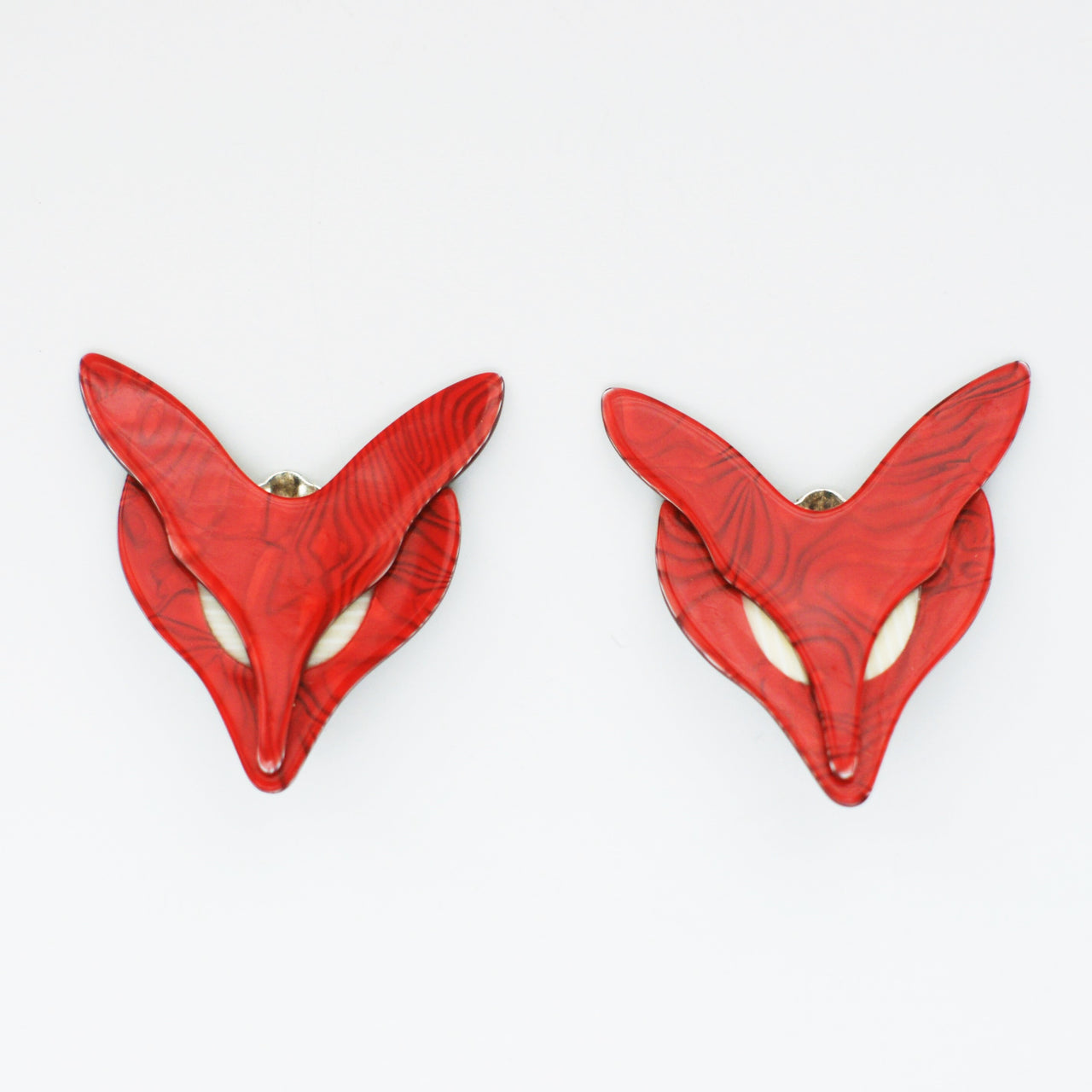 rare vintage lea stein red fox earrings on white background