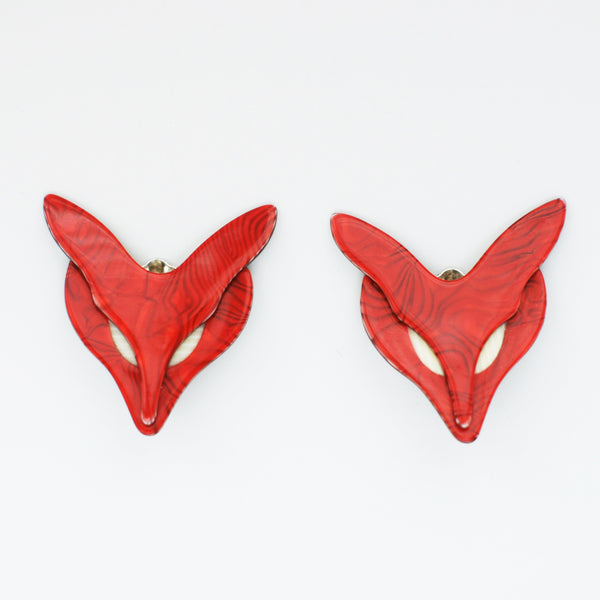 rare vintage lea stein red fox earrings on white background