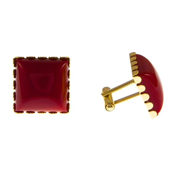 Vintage Gold Plate and Red Glass Cufflinks, 1970s