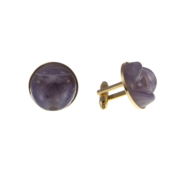 Purple Glass and Gold Plated Cufflinks, 1950s Vintage