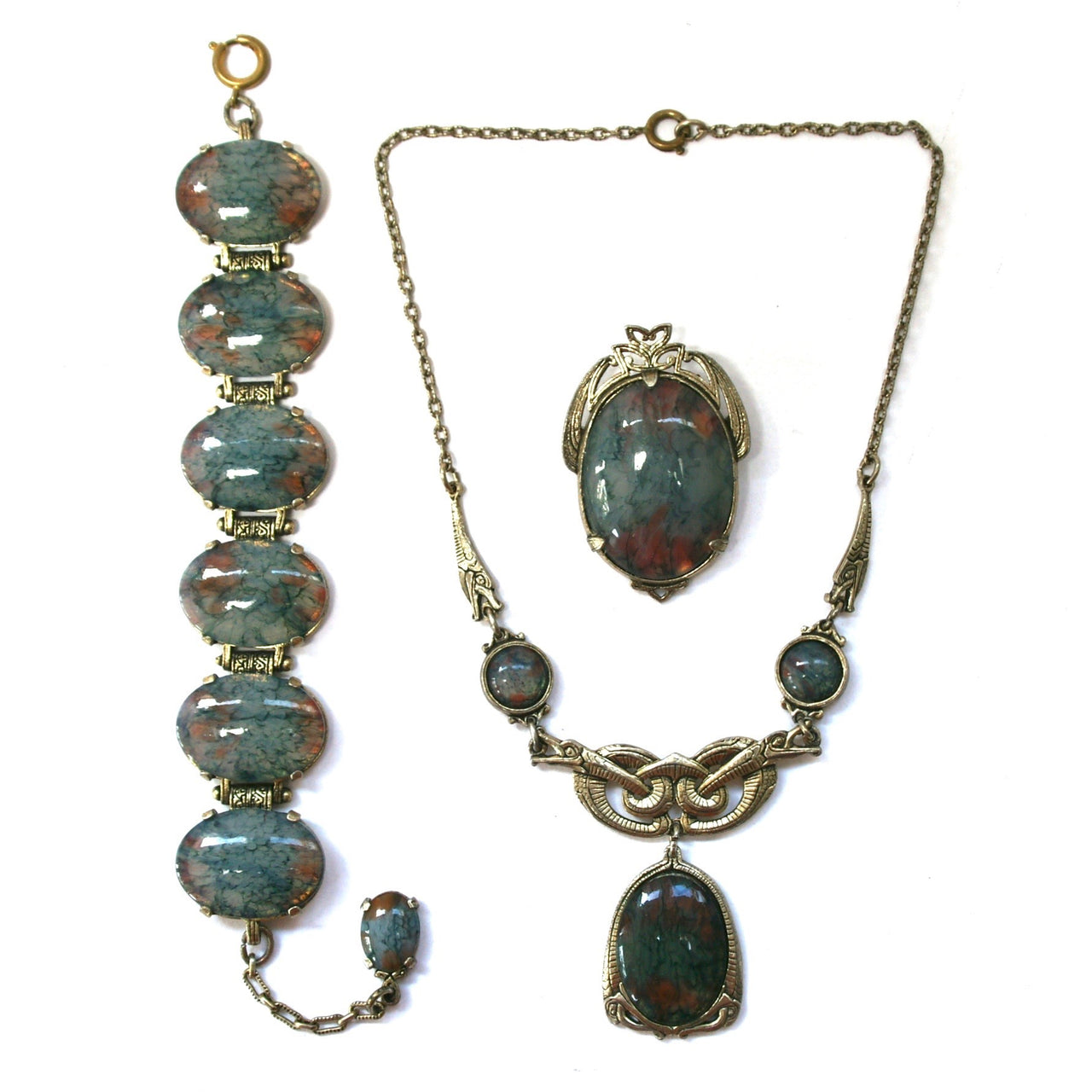 Eclectica Vintage Jewellery | UK | 1960s Miracle Necklace, Brooch and Bracelet Set, Blue