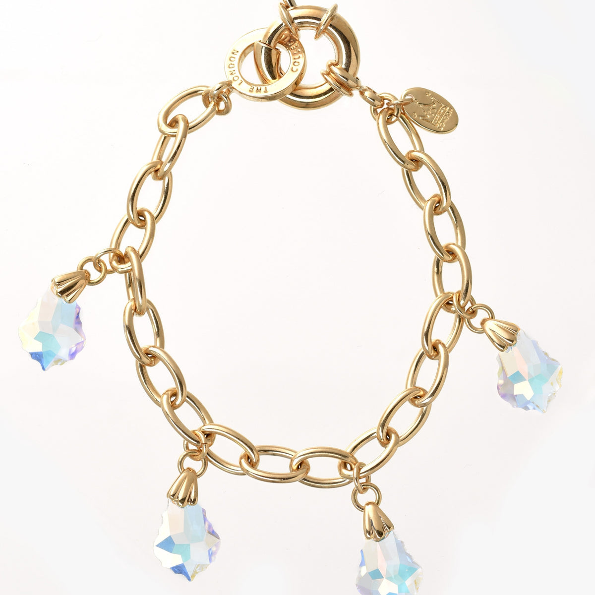 Gold plated crystal charm bracelet Eclectica Vintage Costume Jewellery