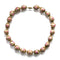 A vintage Venetian glass beads necklace with a combination of pink, beige, blue, and orange colors, and a metallic rose gold finish.