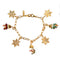 Gold plated vintage charm bracelet with Christmas themed charms including enamel snowmen