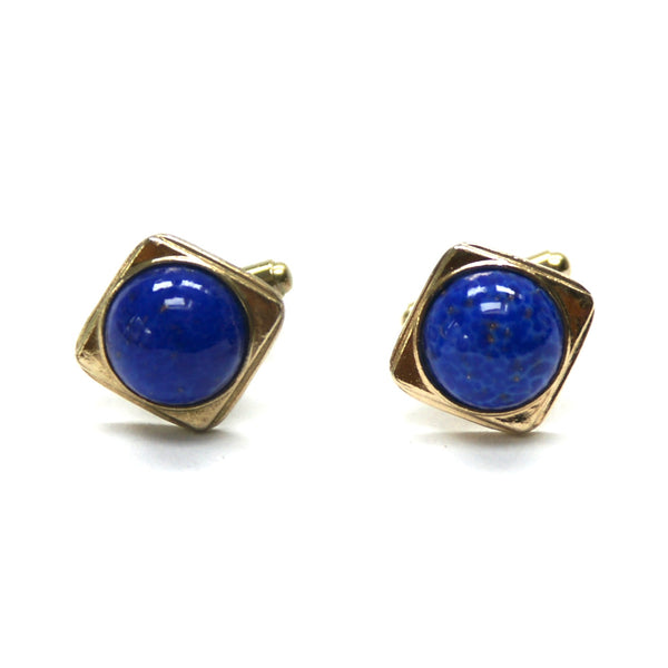 Eclectica Vintage 1950s Blue Glass and gold plated cufflinks unisex women’s men’s