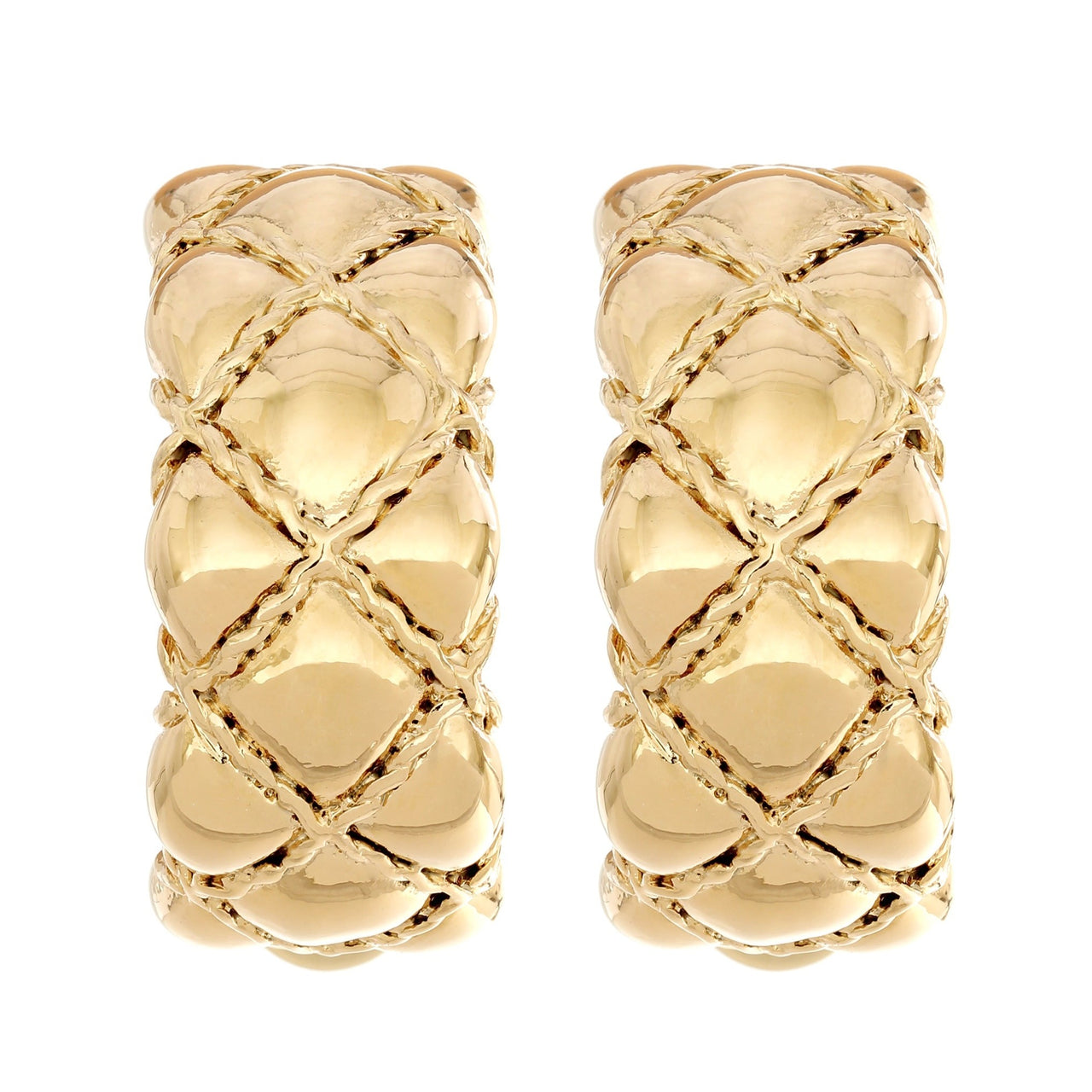 1980s Vintage Gold Plated Quilted Clip On Earrings