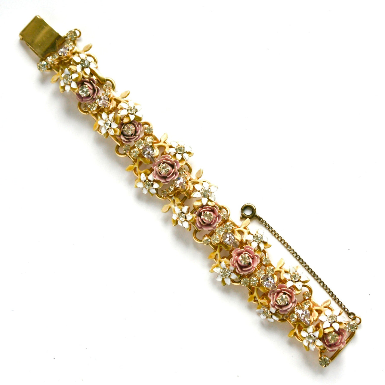 1950s Vintage Floral Bracelet, Pink, Yellow