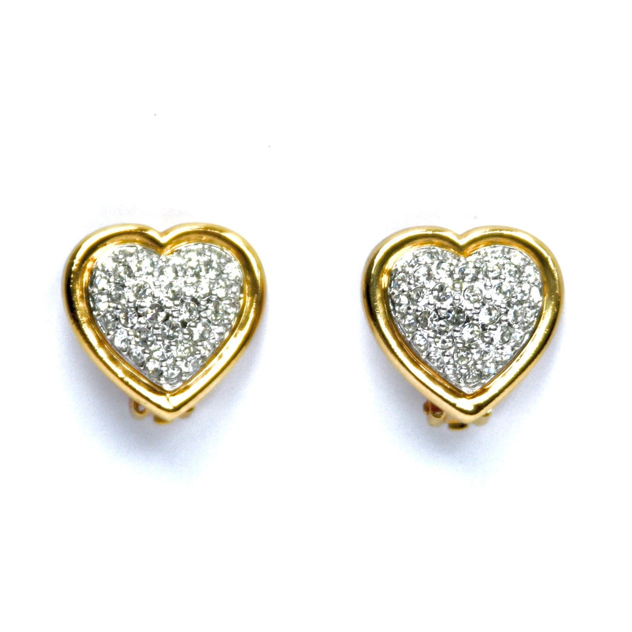 Gold plated 1980s Vintage Swarovski Crystal Heart Clip On Earrings